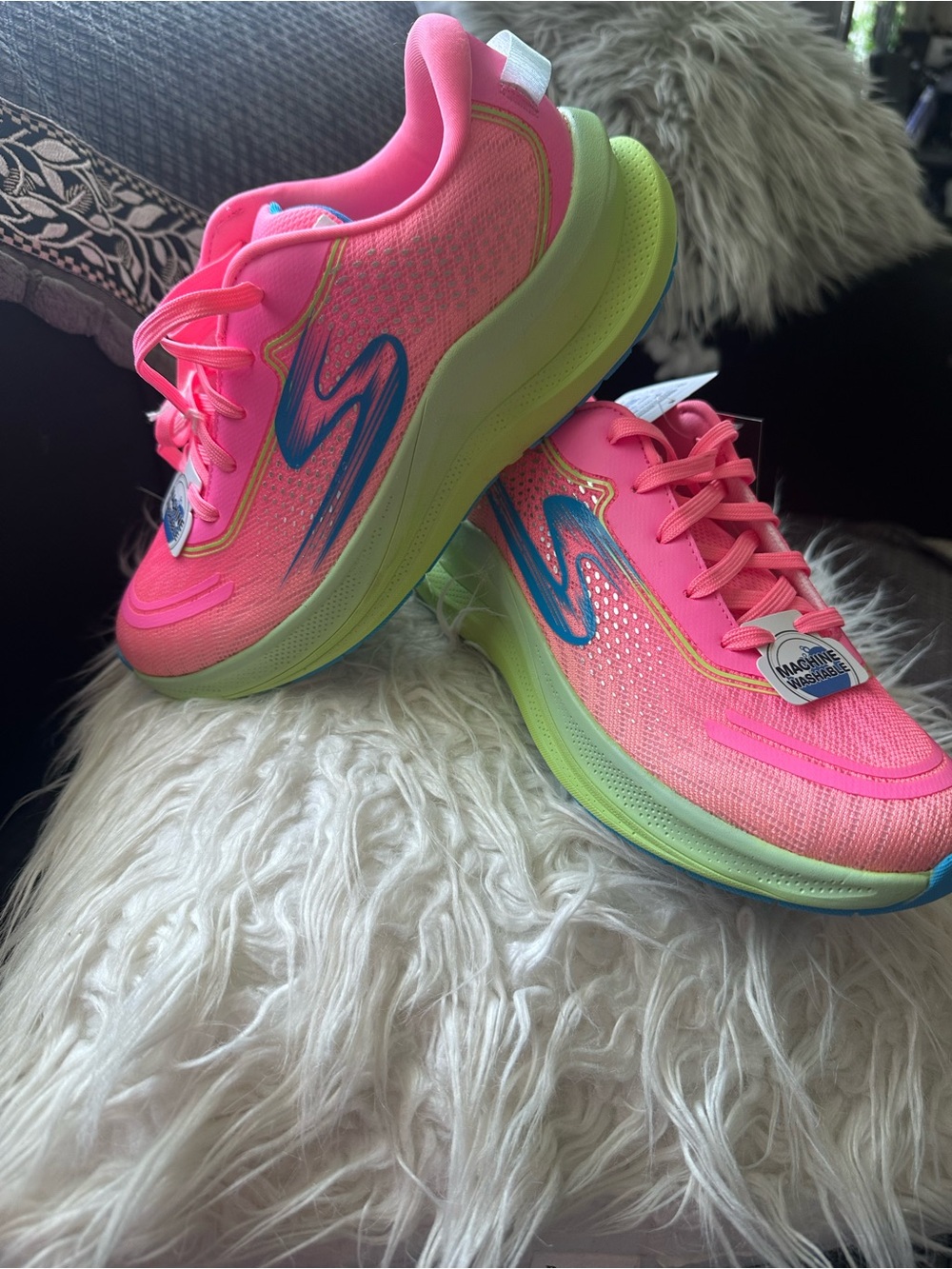 Women’s Neon Pink Athletic Sneakers with Lime Sole